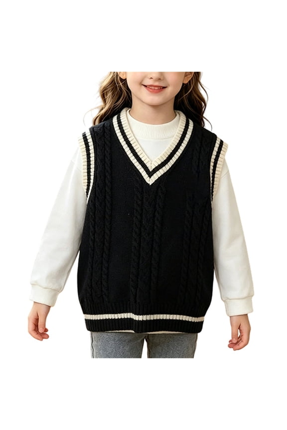 Girls Boys School Unifor𝗆 Sweater Vest Striped V Neck Soft Comfy Pullover Fashion Knitted Waistcoat Vest Girls Fall Outfits Tops Prepp𝗒 V Neck Vest Girls Fall School