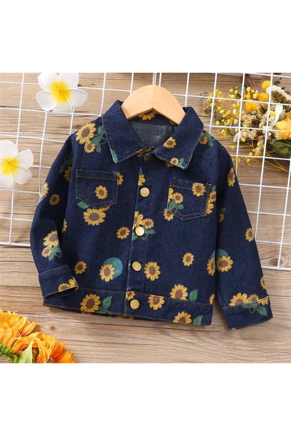 Girls Boys Toddler Jean Jacket Denim Coat with Sunflower Buttons Casual Outerwear for Kids Baby Children Lightweight Button Down Jacket