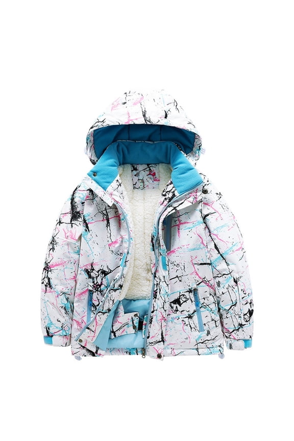 Girls Boys Waterproof Ski Jacket, Flece Lined Warm Winter Snow Coat Hooded Windproof for Kids Cold Weather Sports Outdoor