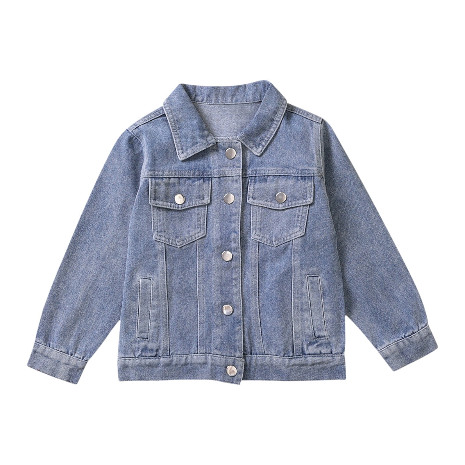 Girls Button Open Front Jeans Jackets Lightweight Fashion Collar Denim Coats Teen Kids Washed Cropped Jackets Clothes Girls Back-To-School Denim Jacket