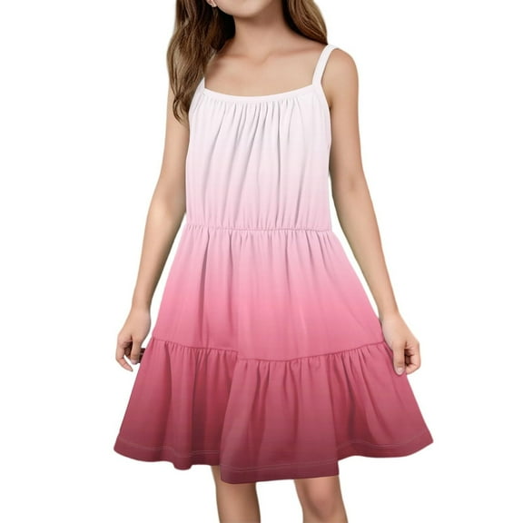 XXWXYD Girls Candy Tone Suspender Dress Lightweight Beach Skirt Elastic Waist Sweet Birthday Part𝗒 Outfit for Photo Ready