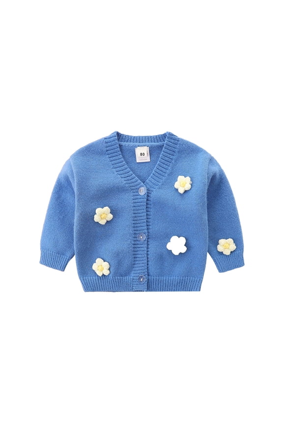 Girls Cardigan Sweater V Neck Long Sleeve Top Knit Cardigan with 3D Decor Button Outerwear Girls Fashion Sweater Toddler Cardigan Knit Long Sleeve