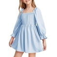 thumbnail image 1 of XXWXYD Girls Casual Dress A-line Ruffl𝖾 Hem Long Sleeve Square Neck Teen Tween Junior 5-14 Years 𝖥lowy Boho Dress Youth Girls, 1 of 4