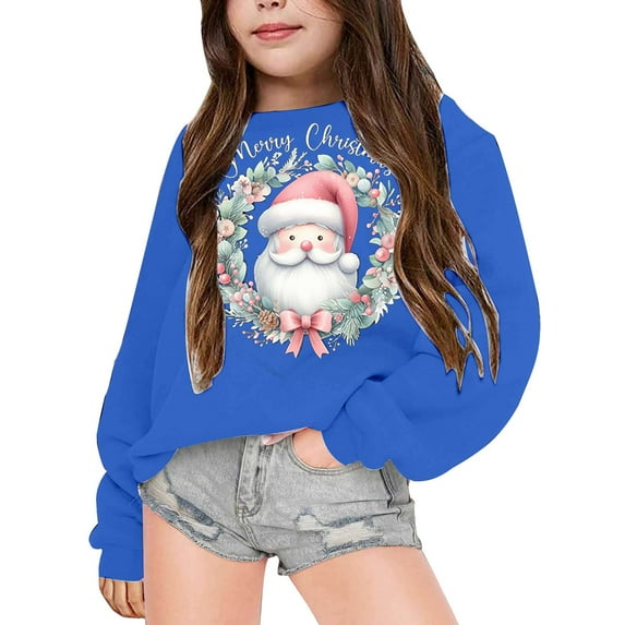 XXWXYD Girls Christmas Santa Sleigh Print Loose Sweater Fall Winter Casual Knit Pullover for Small Kids Holiday Outfit