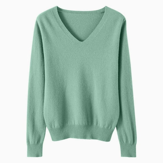 XXWXYD Girls' Clothing Lightweight Sweaters for Girls Cute V Neck Soft Knit Pullovers Teens Casual Loose Spring Long Sleeve Tops Soft Cozy Girls' Sweaters(12-13 Years,Green)