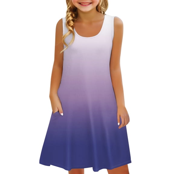 XXWXYD Girls Cotton Jumper 𝖲undress | Sleeveless Summer Beach Dress with Pockets | Soft Stretchy Midi Swing Dress for Toddler Outdoor Play Kindergarten Casual Outfit