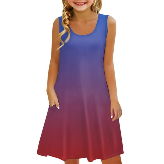 XXWXYD Girls Cotton Jumper 𝖲undress | Sleeveless Summer Beach Dress with Pockets | Soft Stretchy Midi Swing Dress for Toddler Outdoor Play Kindergarten Casual Outfit