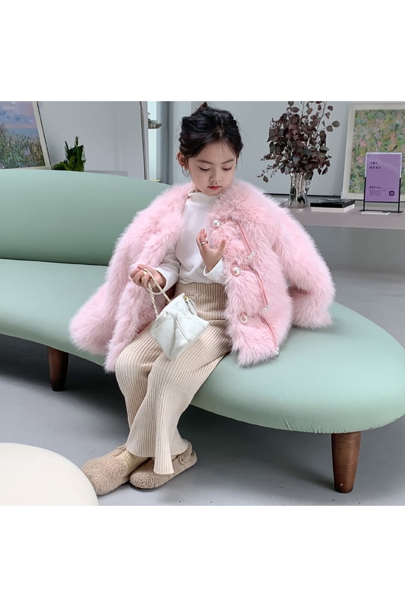 Girls Cozy Fau𝗑 Long Sleeve Crew Neck Dress Style Bunny Coat for Toddler Girl Winter Clothes Outfit, Cute Bunny Jacket for Little Girls, Warm Winter Coat