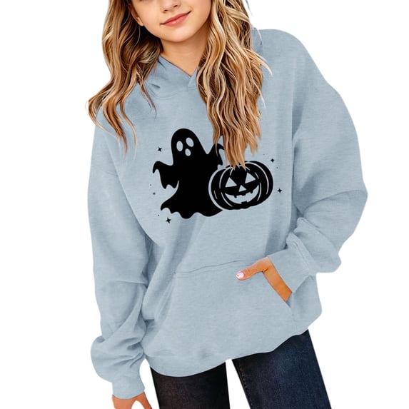 XXWXYD Girls Crewneck Sweatshirt Halloween Long Sleeve Graphic, Oversized Print Fleece Cotton, Cute Pullover Cotton Fleece - Cute Halloween Outfit for Toddler Girls Kids Youth