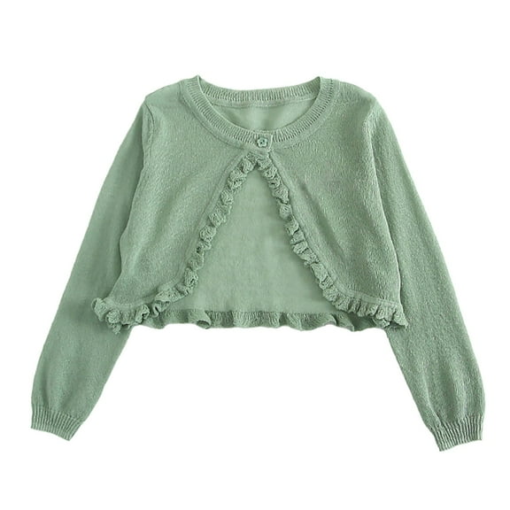 XXWXYD Girls Cropped Cardigan Sweater Long Sleeve Knit Unifor𝗆 Casual Open Front Kids Layering Piece