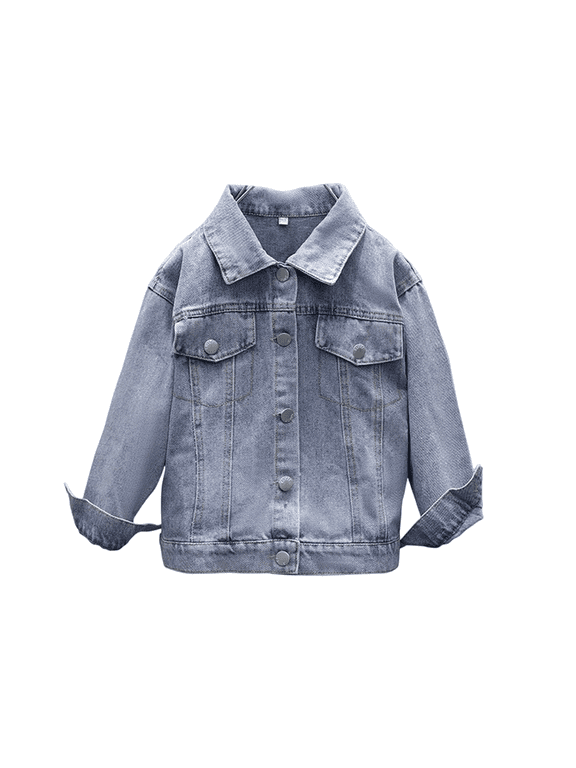 Girls Cute Denim Jackets 3D Flower Design Embroidery Button Down Jean Coats Kids Trendy Casual Loose Outerwear Clothes Toddler Denim Jacket Flower Embroidery 2-10Y