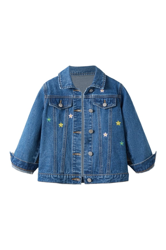Girls Denim Jacket Embroidered Flowers Lapel Cowboy Floral Vintagš¾ Boho Casual Spring Fall Lightweight
