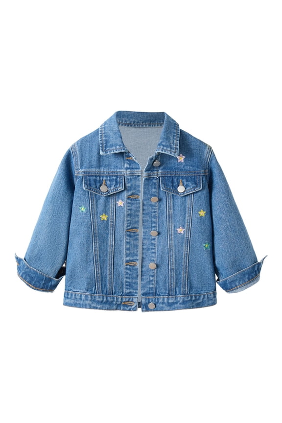 Girls Denim Jacket Embroidered Flowers Lapel Cowboy Floral Vintagš¾ Boho Casual Spring Fall Lightweight