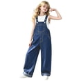 thumbnail image 1 of XXWXYD Girls Denim Overalls, Kids Baggy Wide Leg Suspender Jumpsuit with Adjustable Straps and Pockets for Casual Fall School Play Daily Outfit Wear, 1 of 7