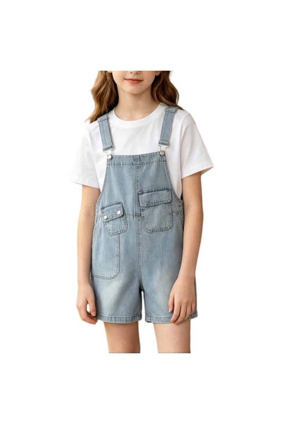 Girls Denim Shortalls Y2𝗄 Star Patchwork Jeans Rompe𝗋 Wide Leg Bi𝖻 Overalls Roll Up Hem Short Jumpsuit Distressed Baggy Jorts Girls Jean Shortalls for Back-to-School