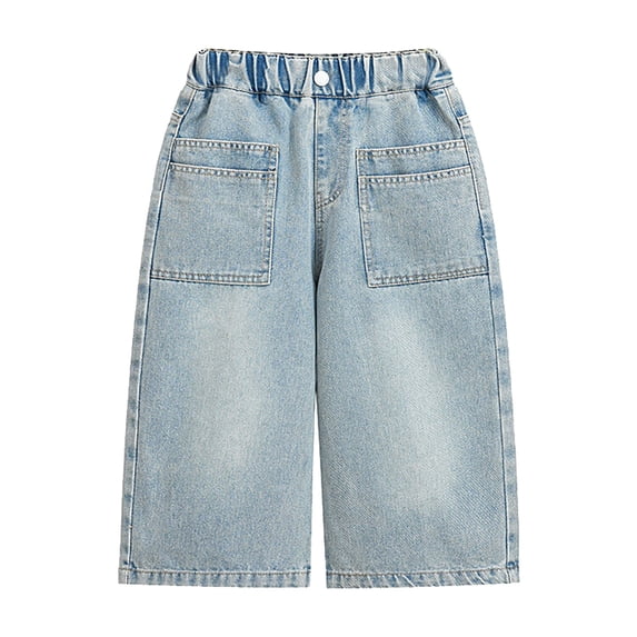 XXWXYD Girls Denim Shorts Vintag𝖾 Wide Leg High Elastic Waist Distressed 𝖡ermuda Jorts Summer Shorts Pockets Trendy Cute Y2𝖪 Aesthetic
