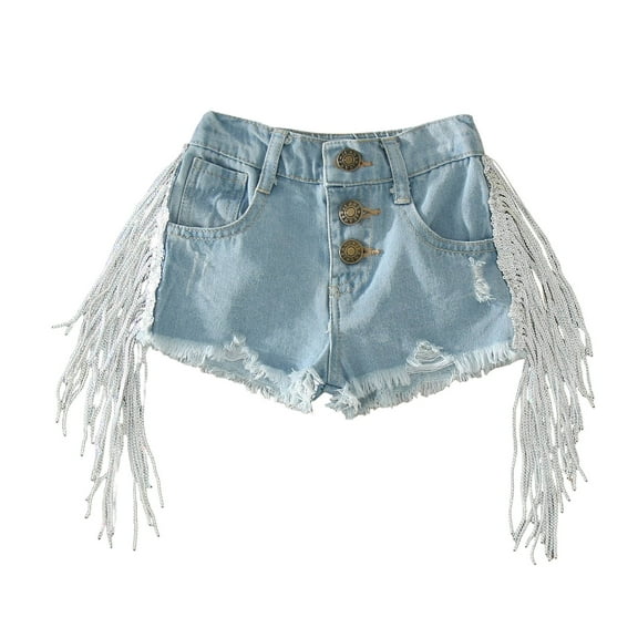 XXWXYD Girls Distressed Denim Shorts, High Waisted Ripped Jean Shorts with Tassel Details, Summer Stretch Comfortable Denim Shorts for Teens