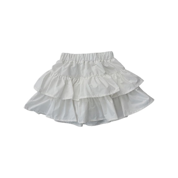 XXWXYD Girls Double Layer Peplum Skirt, Elastic Waist Anti-Slip Playtime Bottom, Tiered Cake Design Solid Color Half Skirt 4-14Y