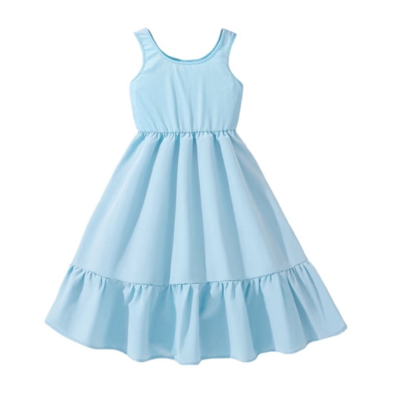 XXWXYD Girls Dress Summer Large Medium Sized Childrens Comfortable Sleeveless Stitching Casual Dress Big Girls Play Dress Breathable Summer Outfit