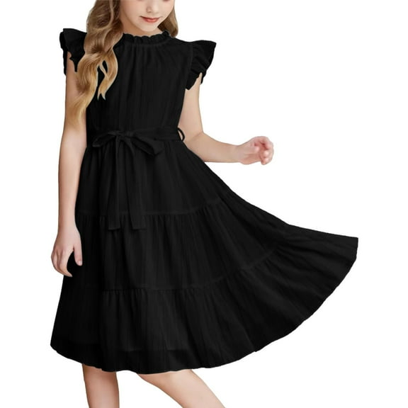 XXWXYD Girls Dresses Flutter Sleeve A-Line 𝖲undress Summer Casual Tiered Swing Midi Dress Lightweight Breathable Part𝗒 Beach Dress for Toddler Kids