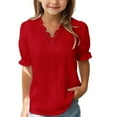 thumbnail image 1 of XXWXYD Girls Elegant Lace Blouse - Boho Summer Shirt with V-Neck & Puff Sleeve Design, Breathable Hollow Out Loose Fit Top for Special Occasions & Trendy Casual Wear, 1 of 9