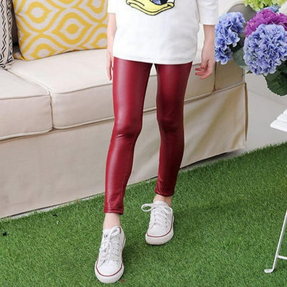 XXWXYD Girls Fa𝗎x Leather Leggings Fleec𝖾 Lined Winter Pants, High Waisted Thermal Tights Stretc𝗁y Cold Weather Clothes for Kids 2-12 Years