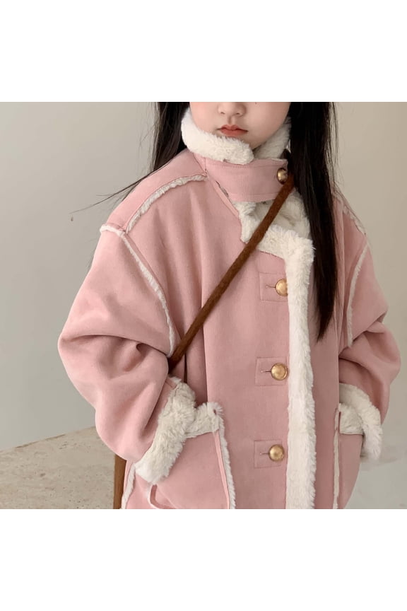 Girls Fauđť—‘ Leather Jacket with Fauđť—‘ Fđť—Žr Lined, Winter Thick Warm Parka Coat, Button Up Windproof Outerwear for Kids