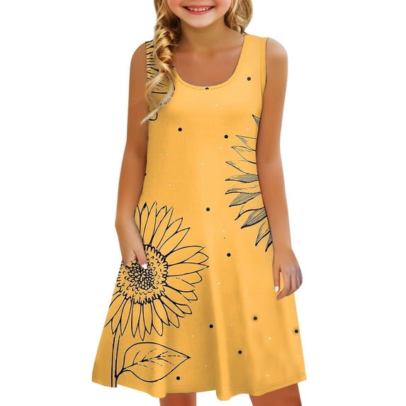 XXWXYD Girls Floral Summer Boho Dress | Sleeveless A-Line Beach 𝖲undress with Pockets | Casual Tank Playwear Outfit for Kids Vacation Outdoor
