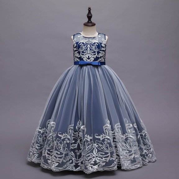 XXWXYD Girls Flower Girl Lace Dress for Wedding Bridesmaid Pageant Par𝗍y, First Birthday Dance Prom Formal Long Maxi Gown with Sequin Bowknot Puffy Tulle, Big Kids Special