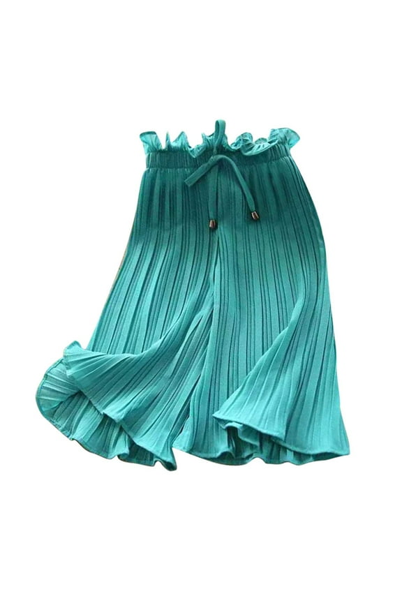 Girls Flowy Palazzo Pants High Waisted Cropped Culottes with Ruffle Hem Stretchy Summer Boho Outfits for Beach & Vacation