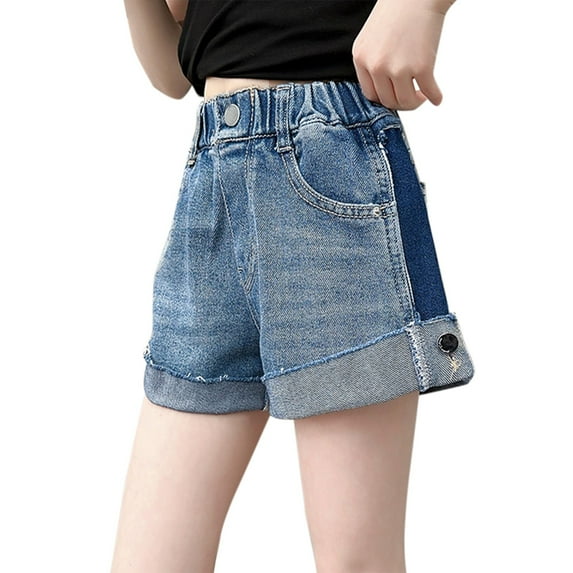 XXWXYD Girls Denim Shorts Baggy Wide Leg Prep𝗉y High Waisted Elastic Waist Casual Comfort School Summer Plain Y2K Trendy Shorts