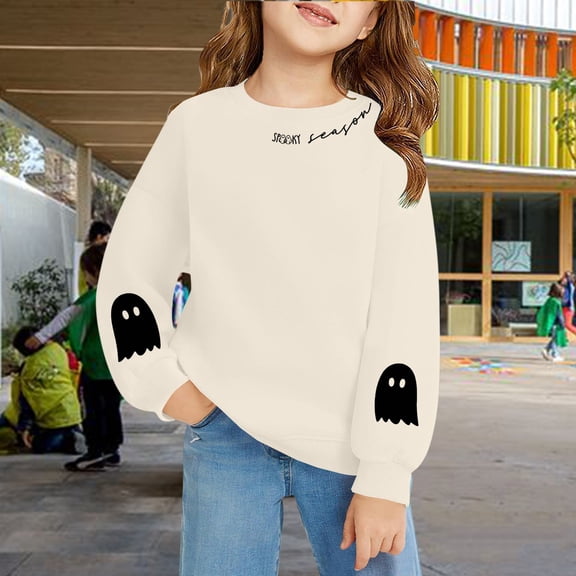 XXWXYD Girls Graphic Sweatshirt, White Casual Pullover Hoodie with Playful Print Soft Cotton Comfort Fit Cute Stylish Streetwear Everyday Outfit