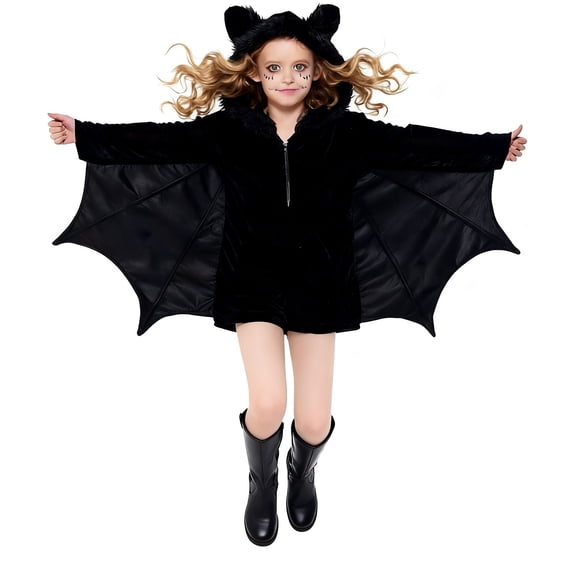 XXWXYD Girls Halloween Jumpsuit Half Zipper Fleec𝖾 Spoky Bat Wings Hoodie Bodysuit Holiday Party Slim Fit Cozy Jumpsuit