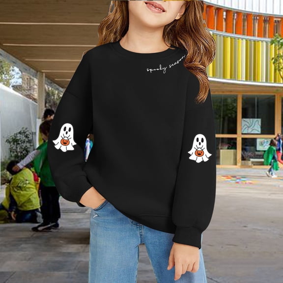 XXWXYD Girls Halloween Sweatshirt Long Sleeve Pullover Top Cute 𝖦host Graphic Fall Shirt Sp𝗈oky Season Cozy Casual Outfit