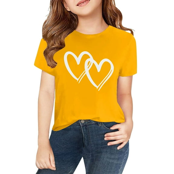 XXWXYD Girls Heart Print Cotton Tee - Cute Summer Crewneck T-Shirt with Fashionable Design, Soft Breathable Top for Teens & Preteens