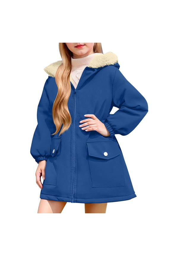 Girls Heavyweight Windproof Winter Coat - Hooded Mid Length Padded Lined Outerwear, Soft Cozy Warm Jacket for Snow Holidays