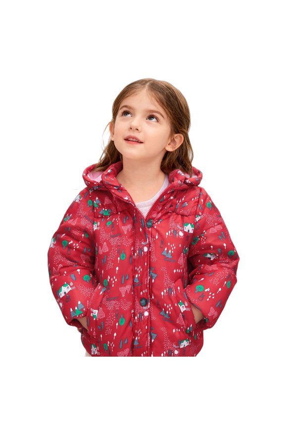 Girls Hooded Puffer Jacket Floral Print Thicken Warm Winter Coats Casual Zip Up Quilted Padded Outerwear with Pockets 1-10 Years Girls Waterproo𝖿 Rain Jacket Hooded Lightweight