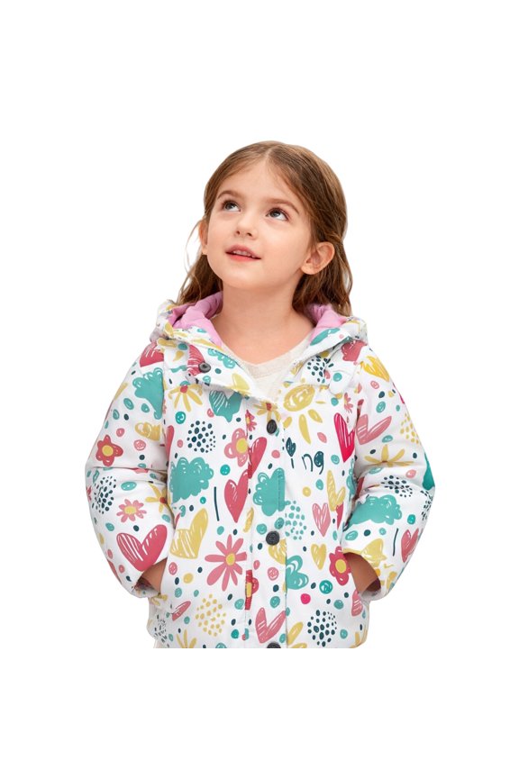 Girls Hooded Puffer Jacket Floral Print Thicken Warm Winter Coats Casual Zip Up Quilted Padded Outerwear with Pockets 1-10 Years Girls Waterproo𝖿 Rain Jacket Hooded Lightweight