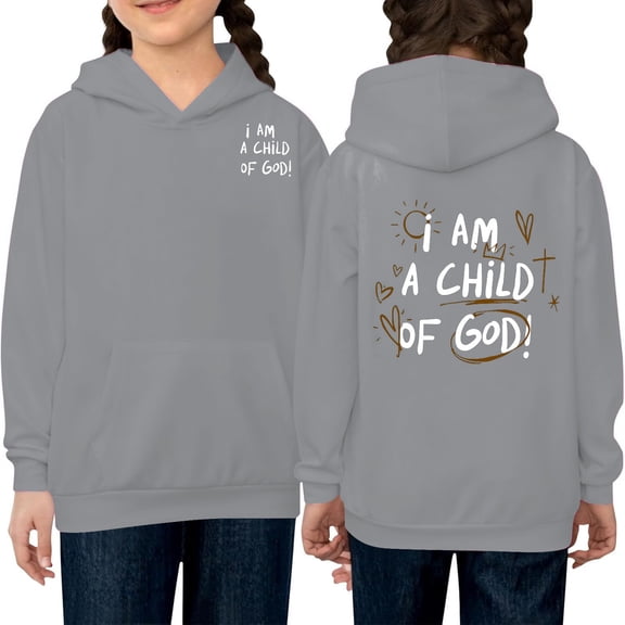 XXWXYD Girls Hooded Sweatshirt 𝖨 𝖠𝖬 𝖠 𝖢𝖧𝖨𝖫𝖣 𝖮𝖥 𝖦𝖮𝖣 Printed Drop Shoulder Oversized Long Sleeve Fleece Pocket Trendy Casual