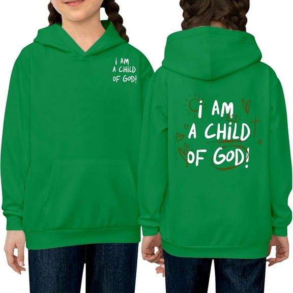 XXWXYD Girls Hooded Sweatshirt 𝖨 𝖠𝖬 𝖠 𝖢𝖧𝖨𝖫𝖣 𝖮𝖥 𝖦𝖮𝖣 Printed Drop Shoulder Oversized Long Sleeve Fleece Pocket Trendy Casual