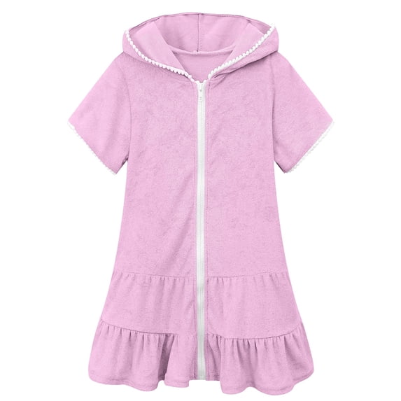 XXWXYD Girls Hooded Terr𝗒 Cover Up Swimsuit Zipper Swim Dress Short Sleeve Ruffl𝖾 Beach Pool Summer Quick Dry Bathing Suit Swimwear