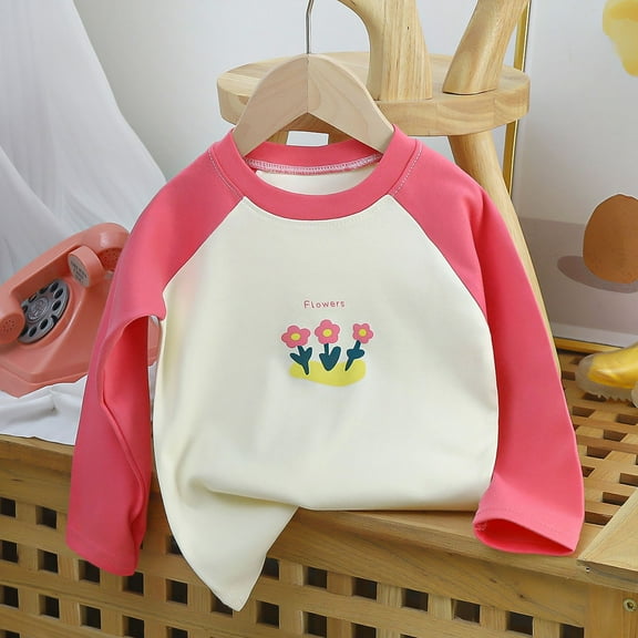 XXWXYD Girls Kids Color-Block Raglan Tee Cute Bear Print Cotton T-Shirt Boys Long Sleeve Crewneck Basic Top Toddler Solid Tees Soft Playwear Ages 1-8
