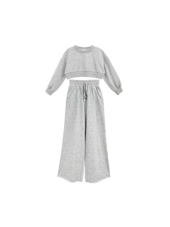 Girls Kids Sweatsuit Set 2 Piece Crop Crewneck Pullover Sweatshirt Wide Leg Elastic Pants Fall Casual Outfits Loung𝖾 Wear Comfy Cozy 𝖳racksuit