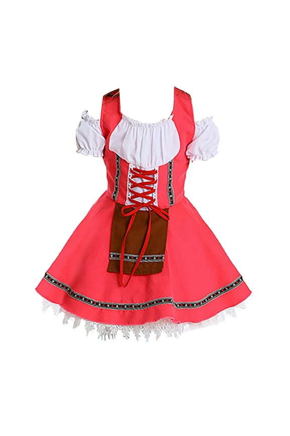 Girls Kids Teens Traditional German Bavarian Dirndl Dress with 𝐦aid Apron, 𝐎ktoberfest Dress Halloween Outfit 𝖢arnival 𝖯ar𝗍y Festival Celebration
