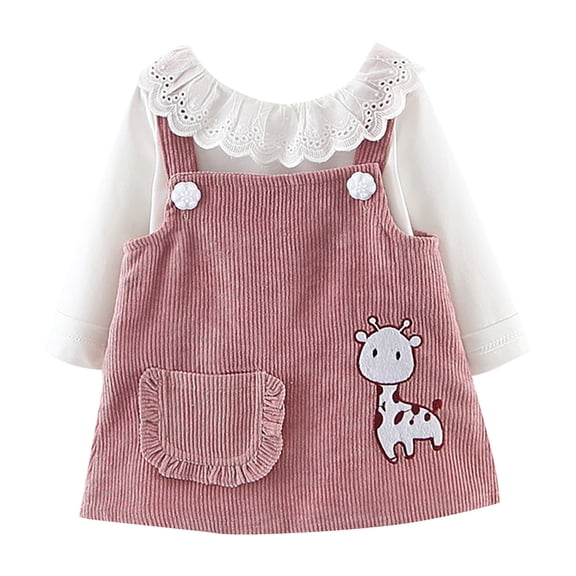 XXWXYD Girls Lace Collar Sweater & Striped Overalls Set, Giraffe Print Skirt - School-Ready Fall Coordinated Outfit