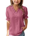 thumbnail image 1 of XXWXYD Girls Lace Trim Blouse, Elegant Puff Sleeve Hollow Out Shirt, Summer Casual V Neck Loose Fit Trendy Tops, 1 of 9