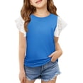 thumbnail image 1 of XXWXYD Girls Lace Trim Ruffled Sleeve T-Shirt, Round Neck Short Sleeve Summer Top with Floral Print, Cute Comfort Fit Blouse for 3-12 Years, 1 of 9