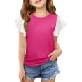 thumbnail image 1 of XXWXYD Girls Lace Trim Ruffled Sleeve T-Shirt, Round Neck Short Sleeve Summer Top with Floral Print, Cute Comfort Fit Blouse for 3-12 Years, 1 of 9