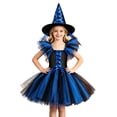 thumbnail image 1 of XXWXYD Girls Layered Ruffle-Shoulder Witch Tutu Dress with Hat, Sleeveless Mesh Tulle Lace-Up Halloween Party Performance Outfit Eight Color Choices, 1 of 4