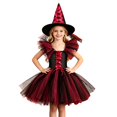 thumbnail image 1 of XXWXYD Girls Layered Ruffle-Shoulder Witch Tutu Dress with Hat, Sleeveless Mesh Tulle Lace-Up Halloween Party Performance Outfit Eight Color Choices, 1 of 4
